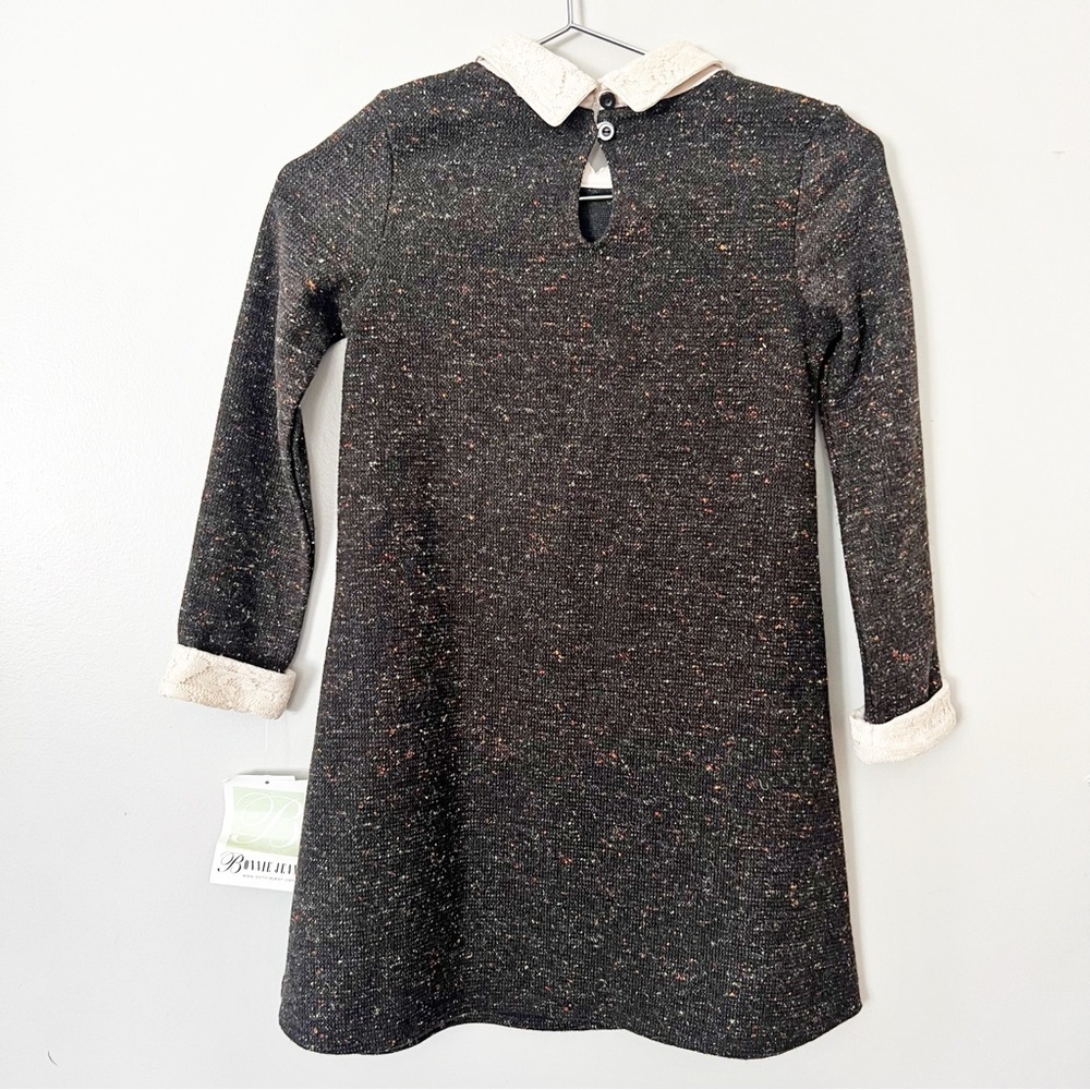 NWT Bonnie Jean Brown Tweed Knit Girls Dress Size 8 Lace Collar A Line Preppy - Picture 10 of 11